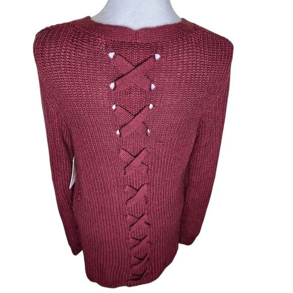 Pinque Long Sleeve Open Knit Cardigan Sweater Womens Size M Maroon Red - Picture 5 of 10